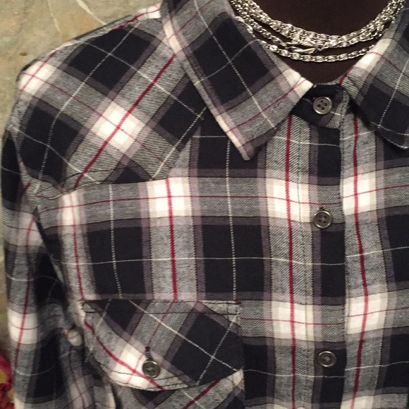 Overdrive 🌹plaid button down shirt top - Picture 4 of 8